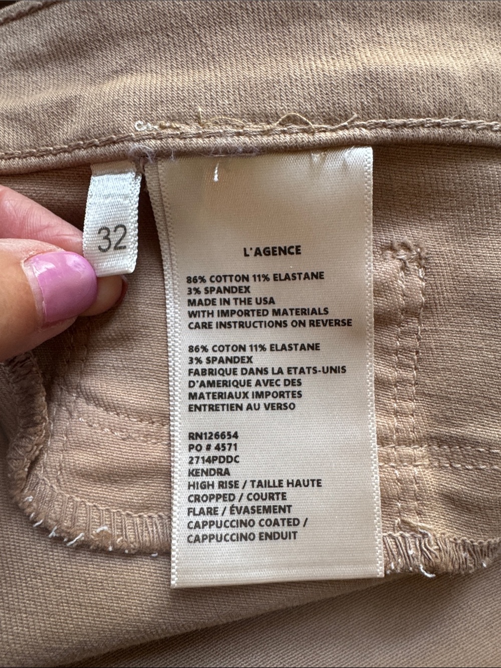L'AGENCE Kendra High Rise Crop Flare Cappuccino Coated Jeans Size 32 - Picture 9 of 15